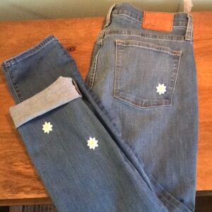 J. Crew Women's Blue Jeans with Floral Daisy Embroidery. Size 29